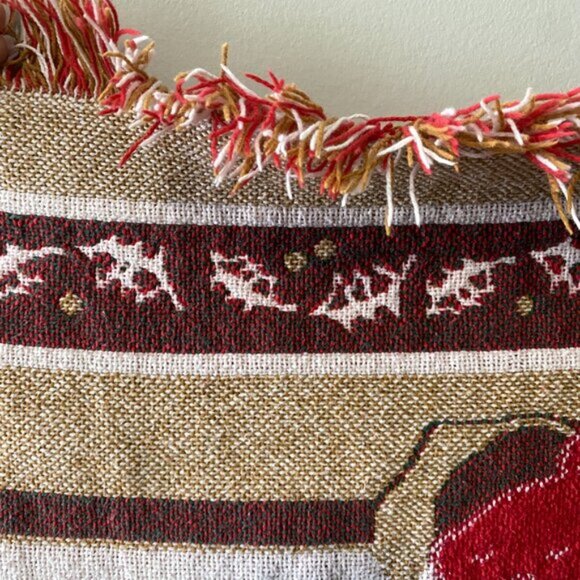 Vintage Woven Fringed Noel Christmas Themed 32 inch x 43 inch Tapestry Throw Bla - Picture 8 of 9